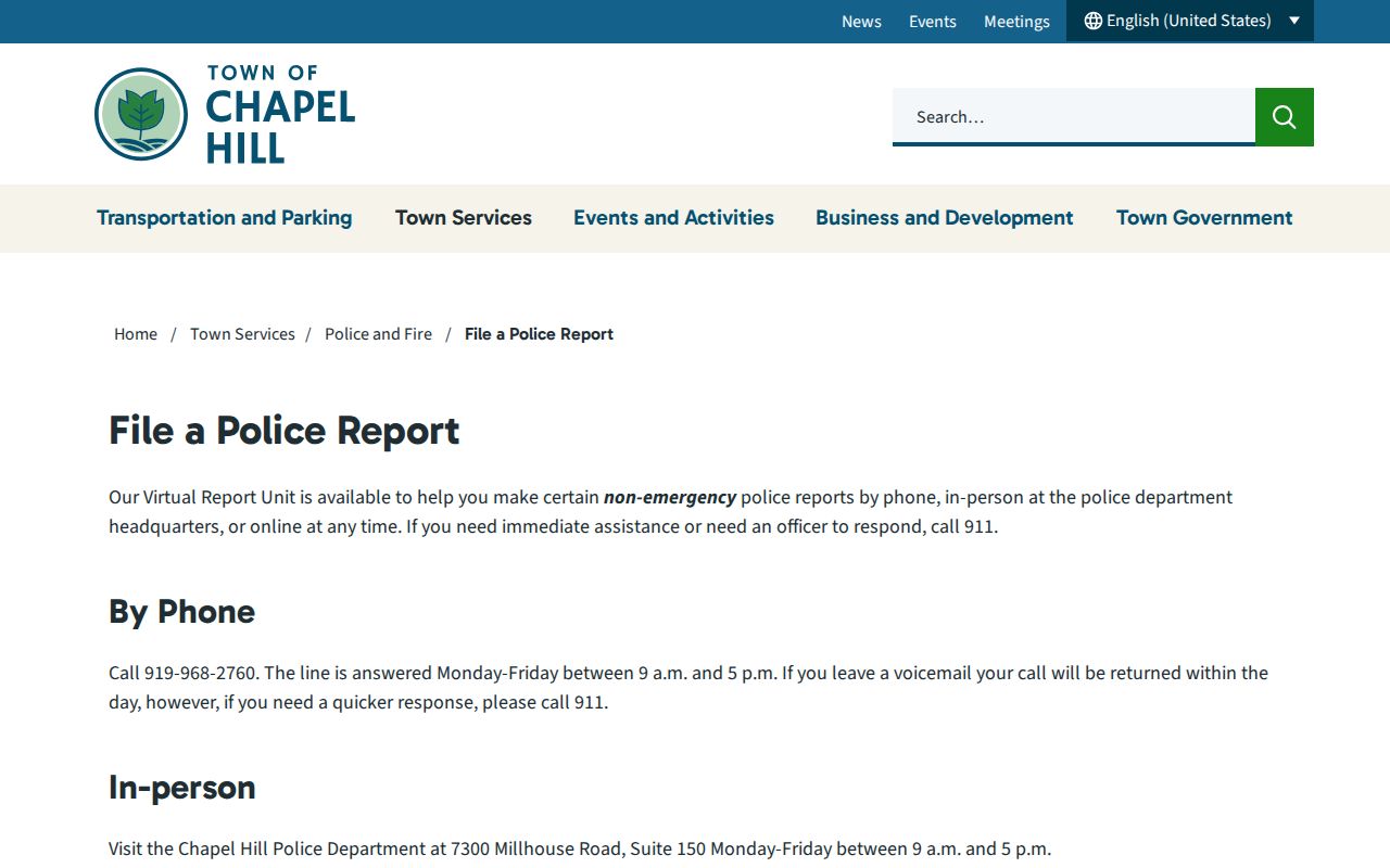 Durham County Chapel Hill Police Department arrest report center