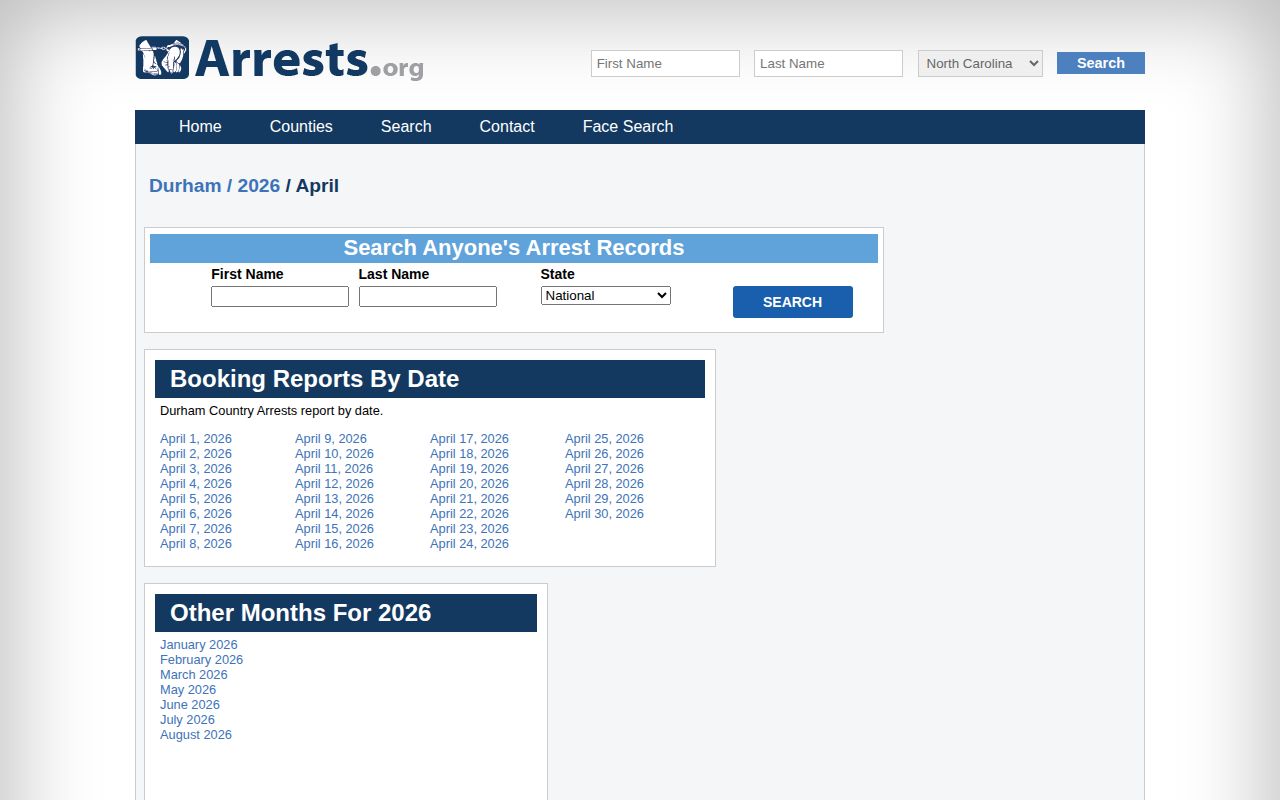 Durham County Arrests.org date-indexed arrest news page